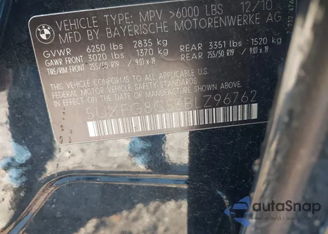 2011 BMW X6 xDrive50I from USA, damaged, VIN 5UXFG8C53BLZ96762